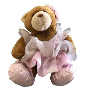 Build-A-Bear Classic Brown Teddy Bear w/Satin Pink Ballerina Outfit 16" Plush